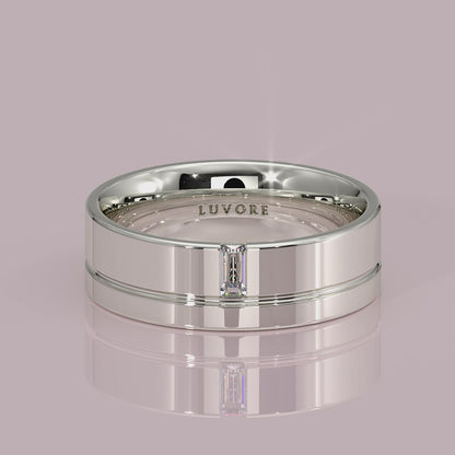 Gents Emerald Cut Diamond Wedding Two Tone Matte Finish Bands