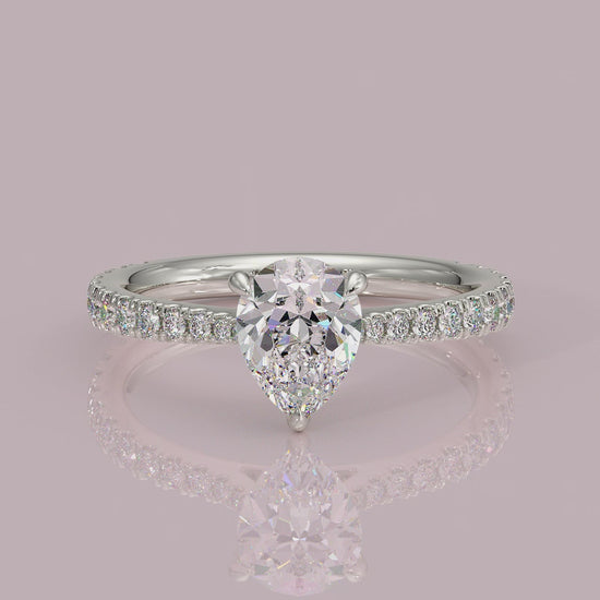 Yb jewellers engagement ring straight band pear diamond