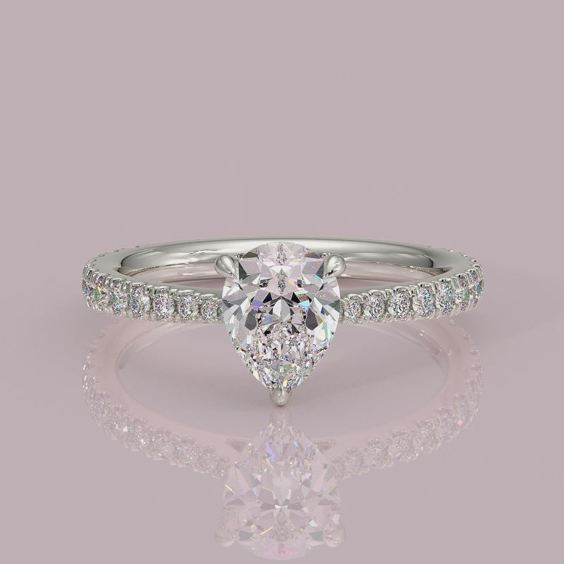 Yb jewellers engagement ring straight band pear diamond