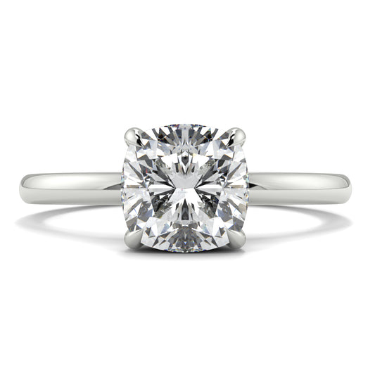 Diamond ring with a white background yb jewellers solitaire engagement ring best selling design cushion shape diamond 4 claw with a slim band