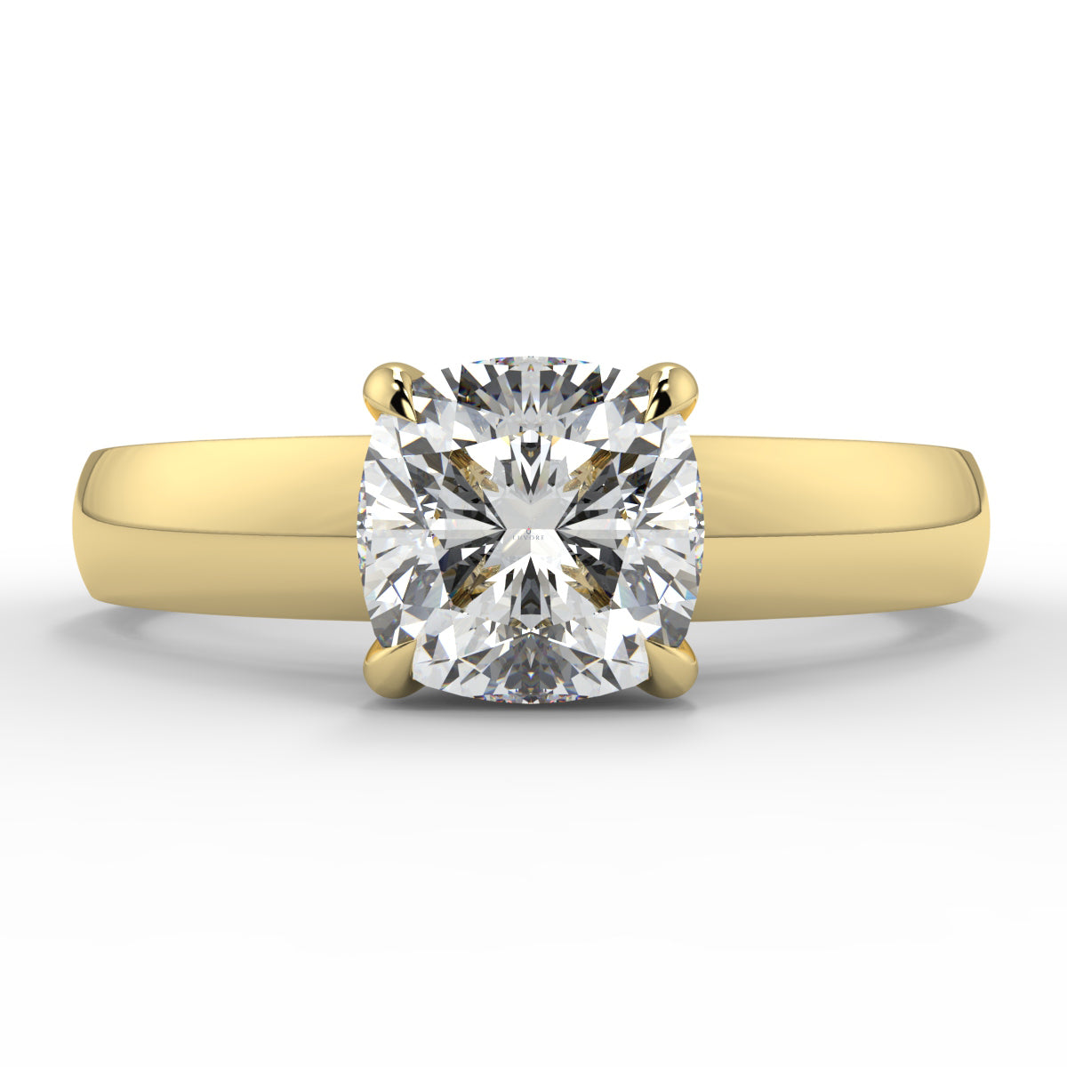 Gold ring with a large diamond on a white background yb_jewellers_solitaire_engagement_ring_4_claw_diamond_centre_lab_grown_diamond_round_brilliant_best_selling_engagement_ring