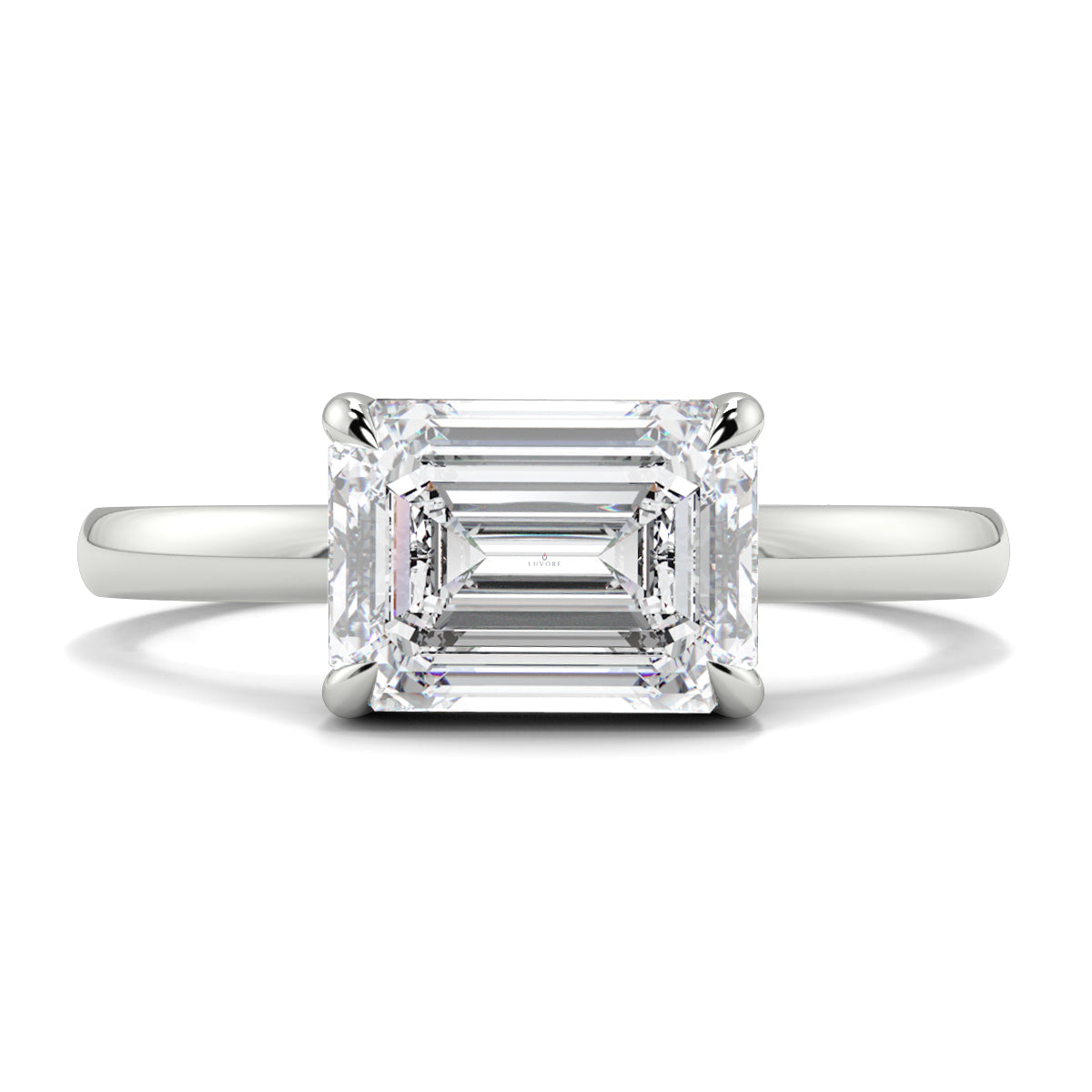 Diamond ring with emerald-cut diamond on a white background yb jewellers 4 claw emerald diamond engagement ring best selling design with a thin band 