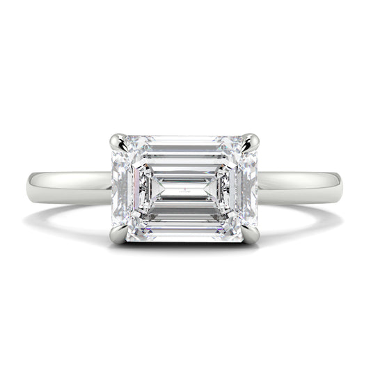 Diamond ring with emerald-cut diamond on a white background yb jewellers 4 claw emerald diamond engagement ring best selling design with a thin band 