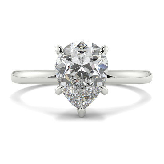 Pear-shaped diamond ring on a white background _yb_jewellers_solitaire_engagement_ring_best_selling_design_cushion_shape_diamond_4_claw_with_a_slim_band