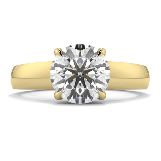 Gold ring with a large diamond on a white background yb jewellers solitaire engagement ring 4 claw diamond centre lab grown diamond round brilliant best selling engagement ring