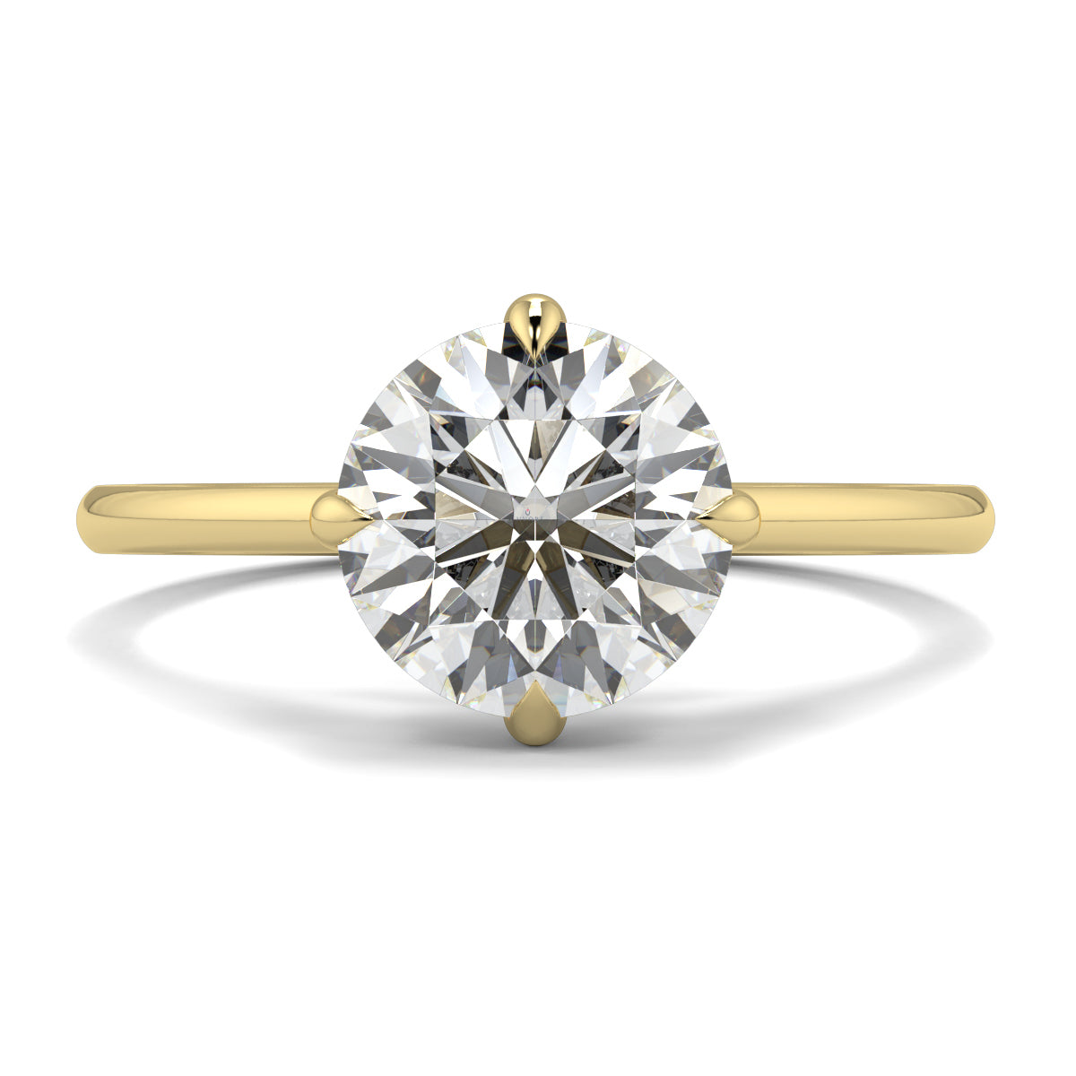 Gold ring with a large diamond on a white background yb jewellers 4 claw compass claw best selling engagement ring thin band 4 claw ring