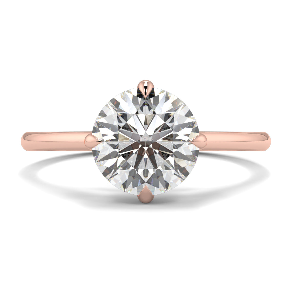 Rose gold ring with a large diamond on a white background yb jewellers 4 claw compass claw best selling engagement ring thin band 4 claw ring